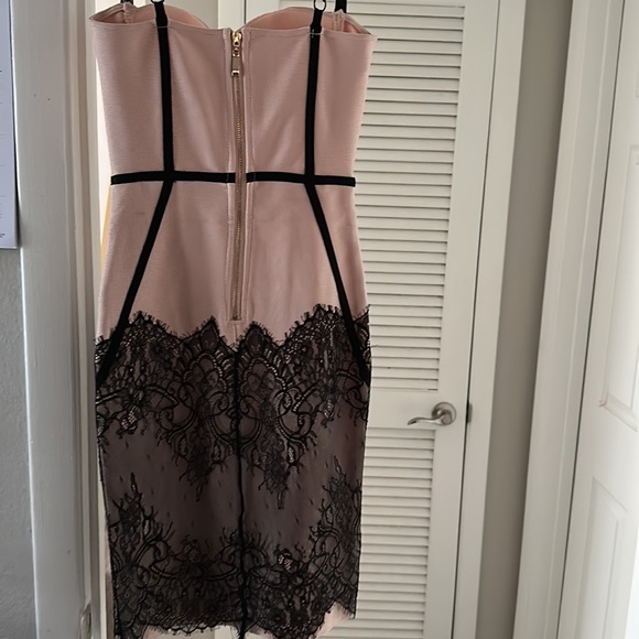 Beige and Black Lace Design Midi Dress - Picture 4 of 4